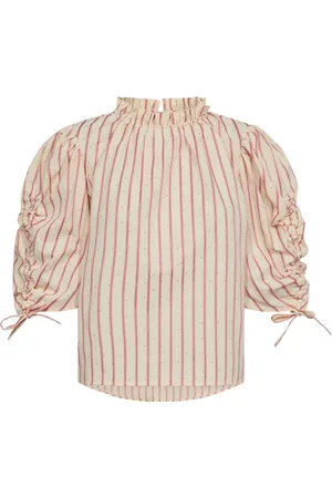 Co`Couture Bluser & Skjorter, Dame, Gul, L, Bomuld, Stribet Gem Puff Bluse med Flæse