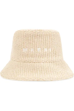 Marni Tilbehør, Dame, , S, Bomuld, Broderet faux raffia bucket hat