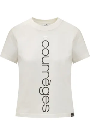 Courrèges Top, Dame, Hvid, L, Bomuld, Kortærmet T-shirt med frontprint