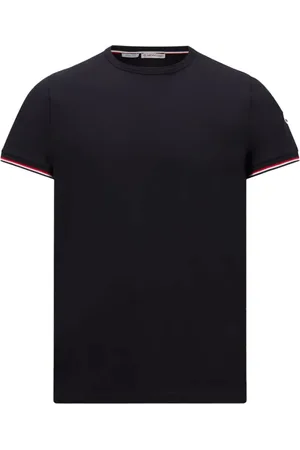 Moncler Top, Herre, Blå, 2XL, Bomuld, Trikolore-Trimmet T-shirt