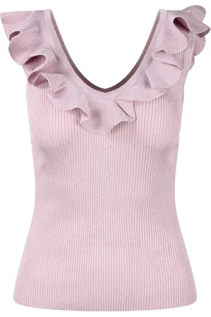 ZIMMERMANN Top, Dame, Lyserød, L, Lurex V-hals Top med Ruffles