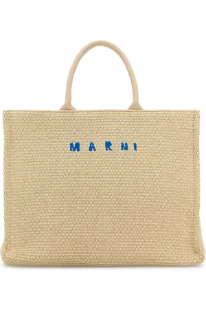 Marni Taske, Dame, , ONE SIZE, Bomuld, Elfenbensfarvet Raffia Shoppingtaske
