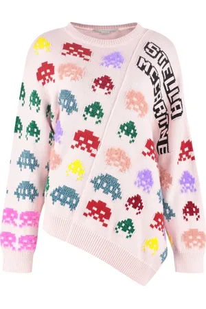 Stella McCartney Strik, Dame, Lyserød, S, Bomuld, Gamer intarsia sweater med asymmetrisk kant