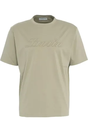 Lanvin Top, Herre, Grøn, L, Bomuld, Olive T-shirt med ribstrikket krave og rund hals