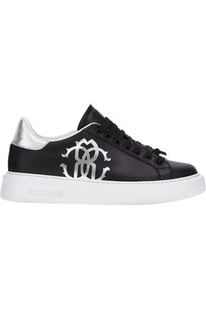 Roberto Cavalli Sko, Dame, Sort, 36 EU, Læder, Spejlsnogemonogram Sneakers Sort