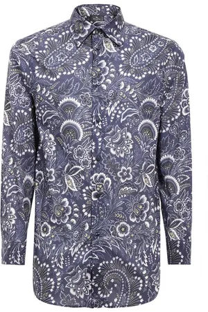 Etro Skjorte, Herre, Blå, L, Bomuld, Paisley Print Skjorte