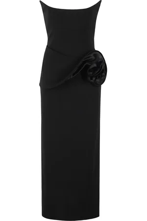 MAGDA BUTRYM Kjole, Dame, Sort, S, Floral-appliqué Bustier Midi Kjole