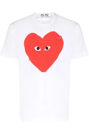 Comme des Garçons Top, Herre, Hvid, L, Bomuld, Hvid T-shirt med hjerteprint