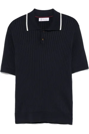 Brunello Cucinelli Top, Herre, Blå, L, Bomuld, Stripe Detailing Polo Shirt