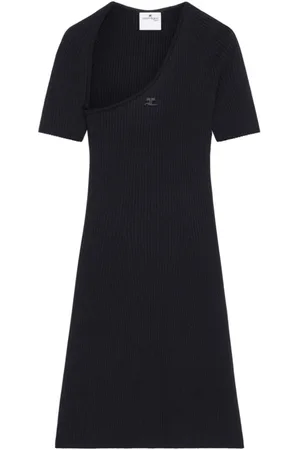 Courrèges Kjole, Dame, Sort, M, Ribstrikket Logo Kjole