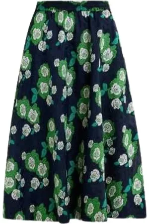 Essentiel Antwerp Nederdel, Dame, Flerfarvet, XS, Midi Nederdel med Broderede Blomster