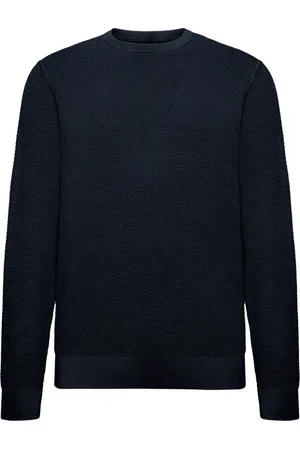 Boggi Milano Strik, Herre, Blå, 2XL, Bomuld, Bomuldsstrikket Crew Neck Sweater 12gg