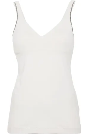 Brunello Cucinelli Top, Dame, Hvid, M, Bomuld, Tanktop med kædedetalje