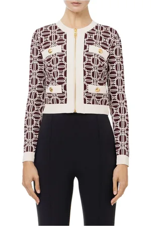 Elisabetta Franchi Strik, Dame, Brun, XL, Uld, Logo-motiv Cardigan med Frontlommer