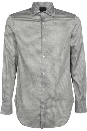 Emporio Armani Skjorte, Herre, Grå, L, Bomuld, Hvid Regular Fit skjorte med sort ørne print