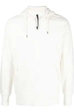 C.P. Company Sweathshirts & Hoodies, Herre, Hvid, L, Bomuld, Diagonal Raised Fleece Zip Hoodie