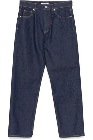Maison Kitsuné Jeans, Herre, Blå, W30, Bomuld, Indigo Blå Klassiske Jeans med Knaplukning