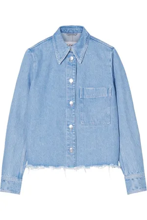 Closed Bluser & Skjorter, Dame, Blå, L, Denim, Klar Blå Knappet Frakke