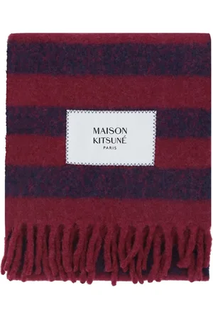 Maison Kitsuné Tilbehør, Dame, Rød, ONE SIZE, Stribet Strikket Halstørklæde med Frynser