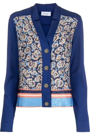 Salvatore Ferragamo Strik, Dame, Blå, S, Bomuld, Blå Cardigan i Bomuld og Silke