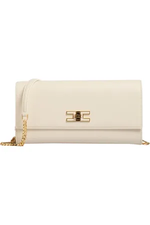 Elisabetta Franchi Taske, Dame, Gul, ONE SIZE, Uld, Ivory Skuldertaske med Gylden Kæde