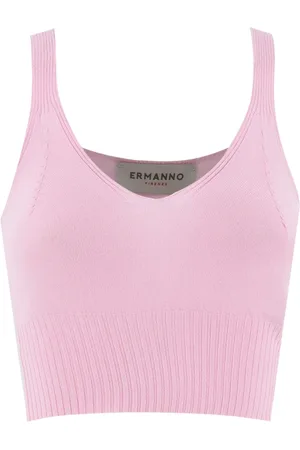 ERMANNO SCERVINO Top, Dame, Lyserød, XS, Ribbet V-hals Top
