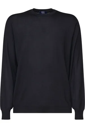FEDELI Strik, Herre, Sort, L, Uld, Crew-neck Sweater
