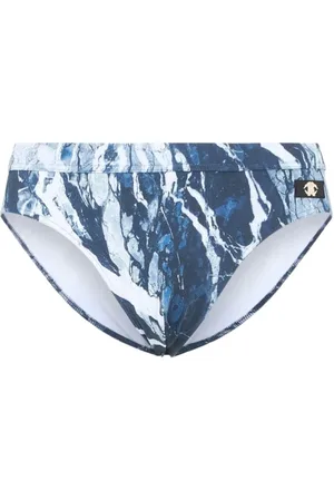 Roberto Cavalli Badetøj, Herre, Blå, 3XL, Uld, Marmor Svømmebriefs med Monogram Print