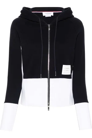 Thom Browne Sweathshirts & Hoodies, Dame, Blå, S, Bomuld, Color Block Zip Hoodie med 4 Bar