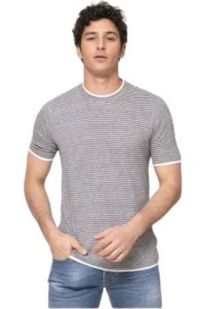 Brunello Cucinelli Top, Herre, Flerfarvet, XL, Linned, Stribet linned T-shirt med rund hals