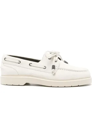 Brunello Cucinelli Sko, Dame, Hvid, 37 1/2 EU, Suede, Suede Penny Loafers med Skinnende Snørestykker