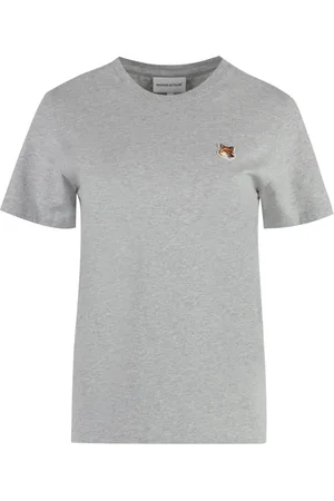 Maison Kitsuné Top, Dame, Grå, L, Bomuld, Fox Head Patch Regular T-shirt