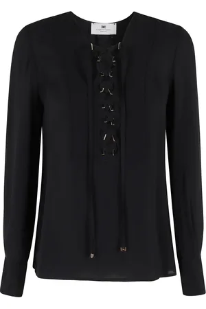 Elisabetta Franchi Bluser & Skjorter, Dame, Sort, L, Uld, Stilfuld Skjorte
