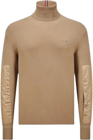 Moncler Strik, Herre, Brun, M, Uld, Beige Uld Turtleneck Jumper