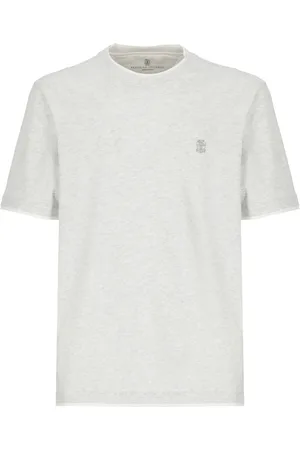 Brunello Cucinelli Top, Herre, Grå, XL, Bomuld, Bomulds T-shirt med Logo Broderi