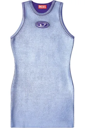 Diesel Kjole, Dame, Lilla, S, Metallic Ribbed Knit Dress