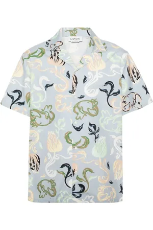 Lanvin Skjorte, Herre, Flerfarvet, M, Bomuld, Abstract Mønstret Bomuldsskjorte