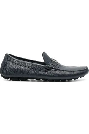 Casadei Sko, Herre, Blå, 41 EU, Læder, Grained Plaque-detail Loafers