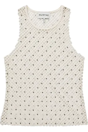 Munthe Top, Dame, Hvid, 2XS, Uld, Elegant Fisknet Tanktop med Perler