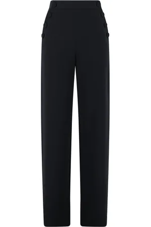 Max Mara Bukser, Dame, Blå, 3XS, Uld, Rina Wide Leg Button Pocket Pants