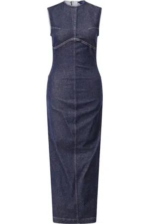 Sportmax Kjole, Dame, Blå, S, Denim, Denim Maxi Kjole med Brystsøm