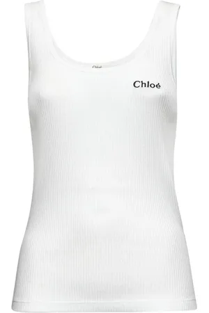 Chloé Top, Dame, Hvid, S, Bomuld, Broderet Logo Ribstrikket Tanktop