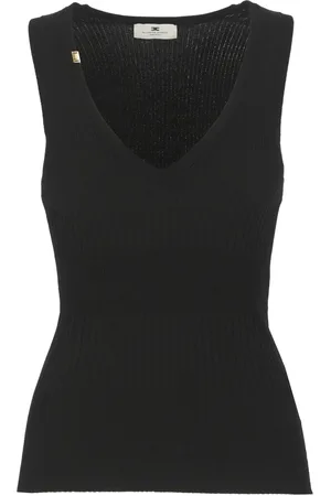 Elisabetta Franchi Top, Dame, Sort, L, Ærmeløs top med bred hals