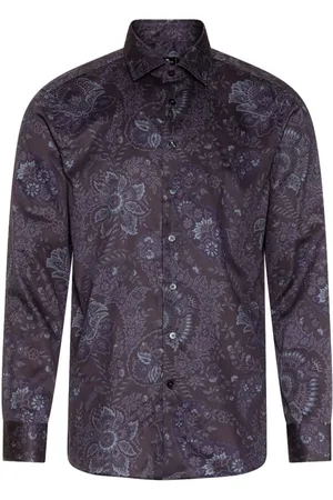 Etro Skjorte, Herre, Lilla, XL, Bomuld, Paisley Mønstret Casual Skjorte