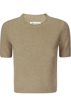 Maison Margiela Strik, Dame, , S, Uld, Crew-Neck Sweater med Ribdetaljer