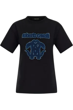 Roberto Cavalli Top, Dame, Sort, S, Bomuld, Sort RC Logo T-shirt Kvinde
