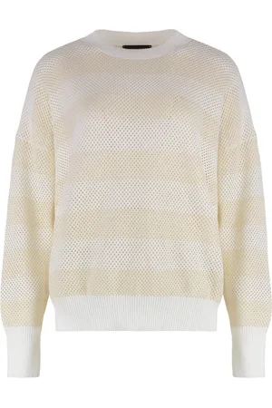 Fabiana Filippi Strik, Dame, Hvid, M, Bomuld, Stribet Openwork-Strikket Pullover