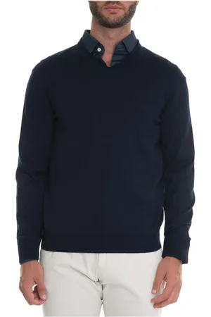 HUGO BOSS Strik, Herre, Blå, M, Uld, Slim Fit Uld V-hals Sweater