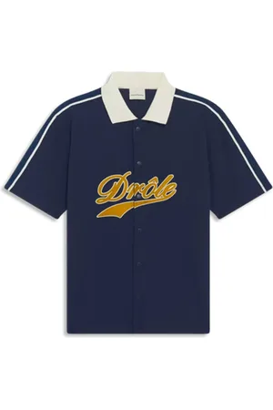 Drôle de Monsieur Skjorte, Herre, Blå, L, Uld, Mesh Logo Skjorte med Trykknapper