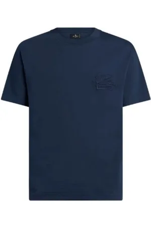 Etro Top, Herre, Blå, S, Bomuld, Pegasus Broderet T-shirt